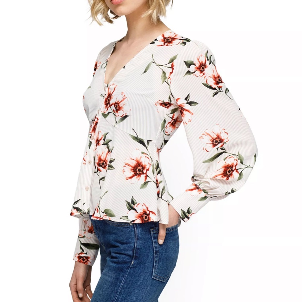 Anthropologie Nurode rust flower empire waist peplum blouse button down L NWT